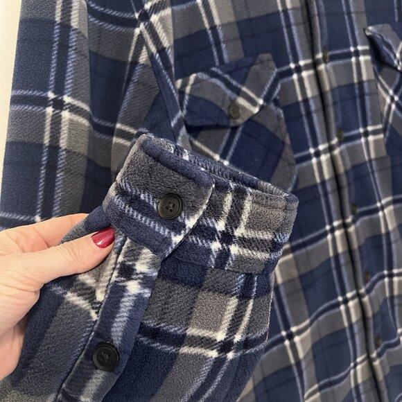 Freedom Foundry Men’s Shacket XL Blue/Gray Plaid Sherpa Lined Fleece Jacket - Picture 10 of 12